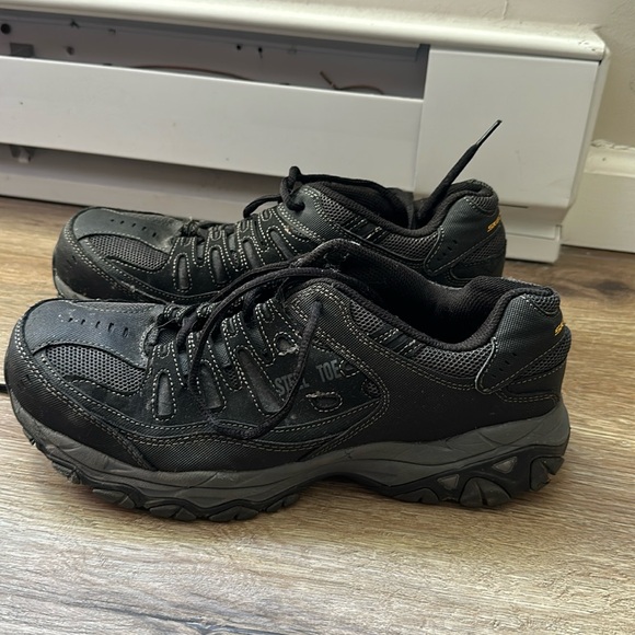 Skechers Other - Skechers steal toes non slip black shoes with comfort layer